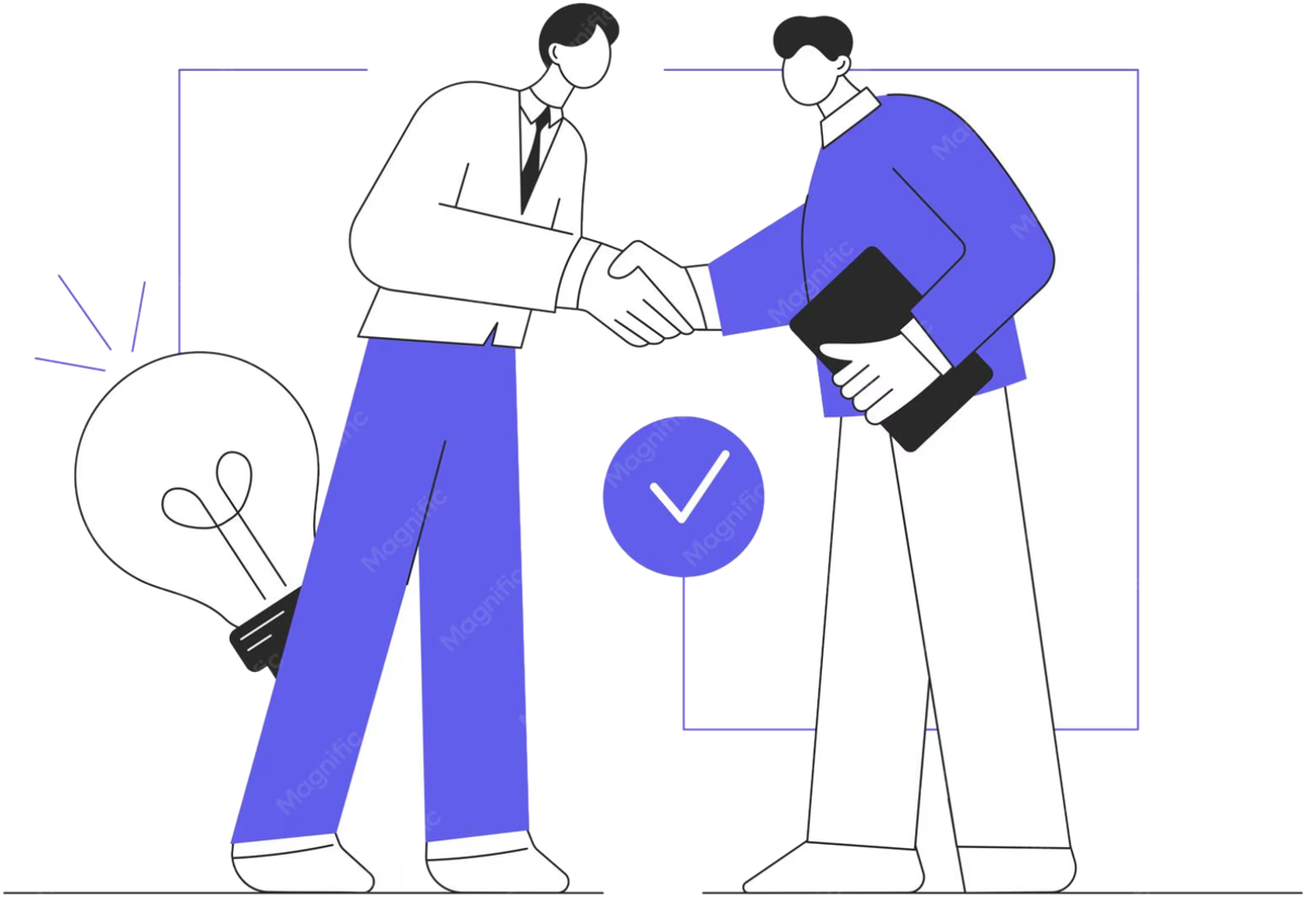 Two people shaking hands after agreeing on a great idea