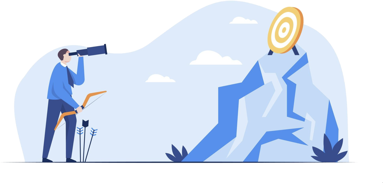 Person looking through a telescope towards a target on a mountain