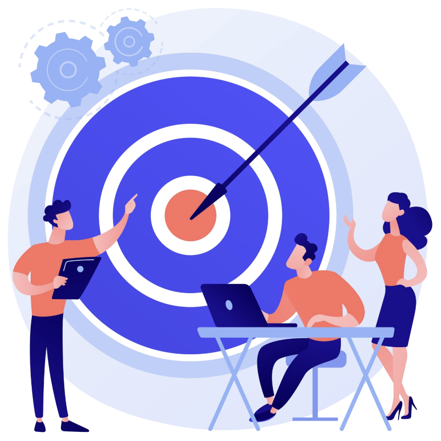 Team setting goals and aiming for a target, representing SoftFYR's mission and vision